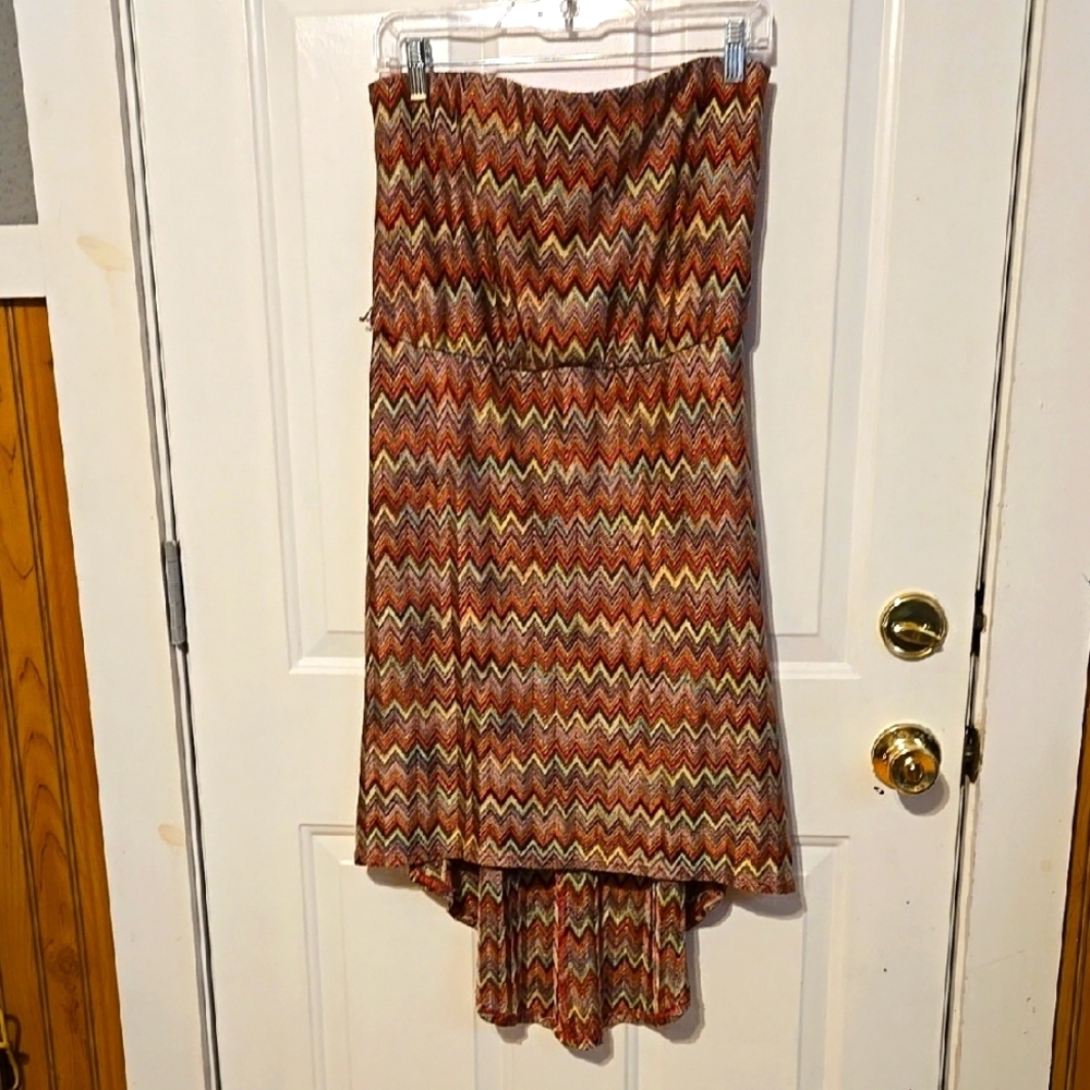 As U Wish Dress Sz XL, Strapless, Zig Zag, Ric Rak, Bright Colors, Hi/lo